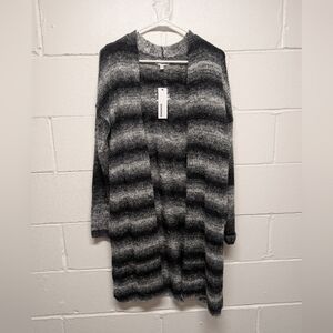 Sonoma Women's Striped Gray Black Duster Cardigan Oversize Sweater Small New